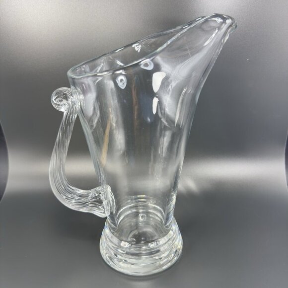 Vintage Clear Glass Crystal Pitcher Jug With Swirl Handle Made In Poland Glass - Picture 4 of 12